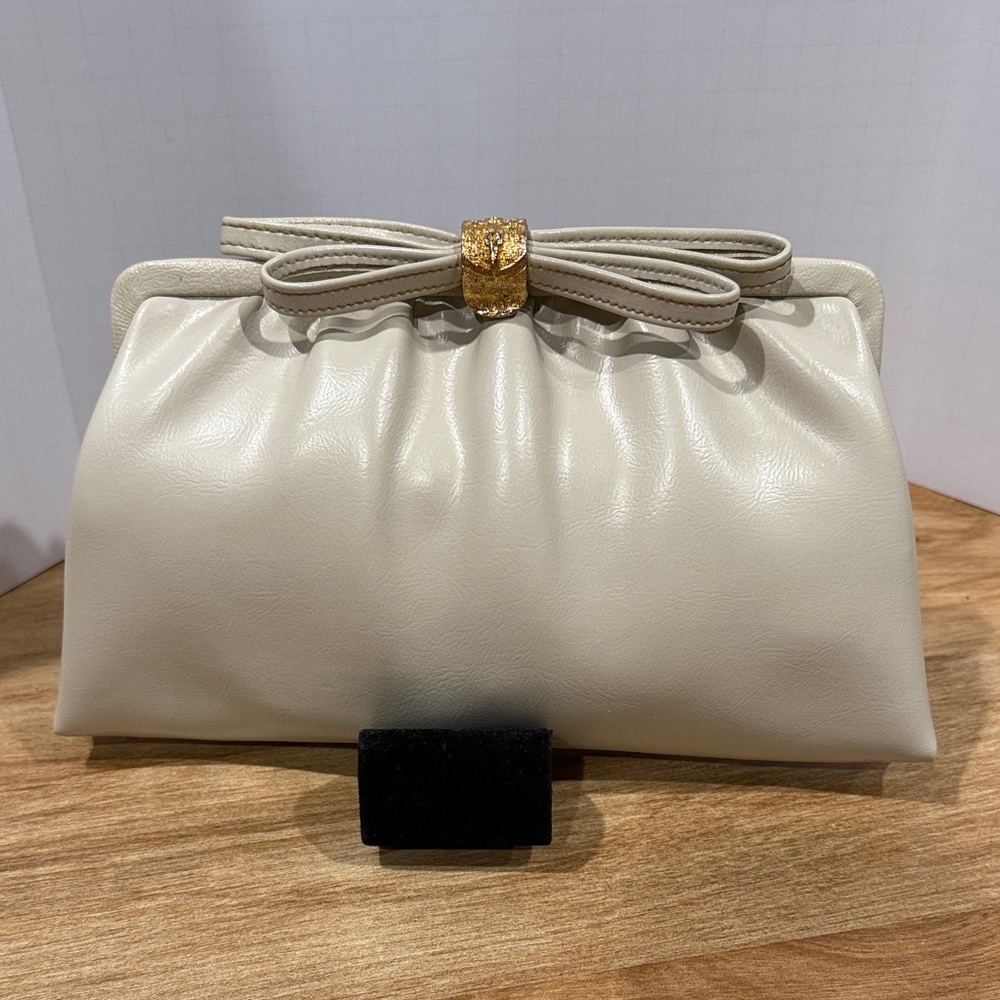 Vintage L&M After Five Off White Leather Clutch with Gold Accent